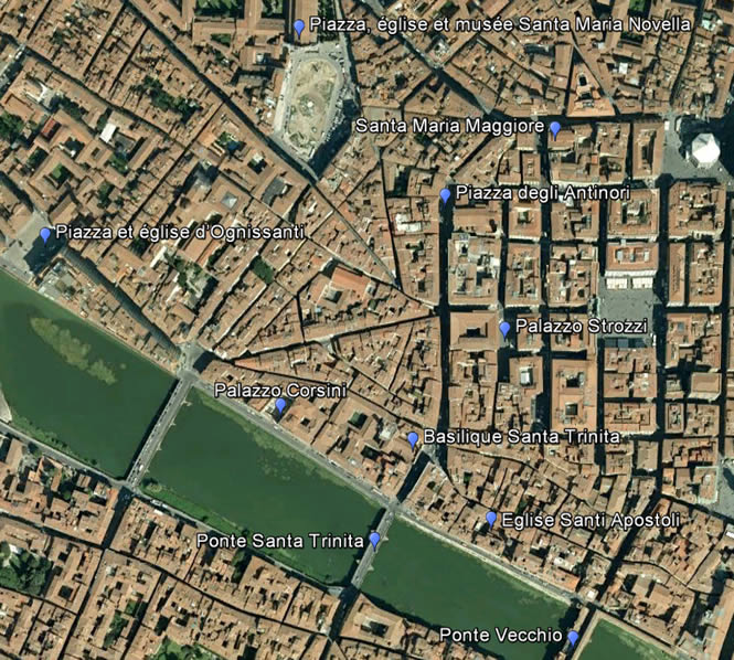 Carte de Florence à l'Ouest du Duomo