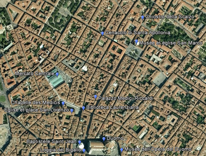 Carte du centre de Florence au nord du Duomo