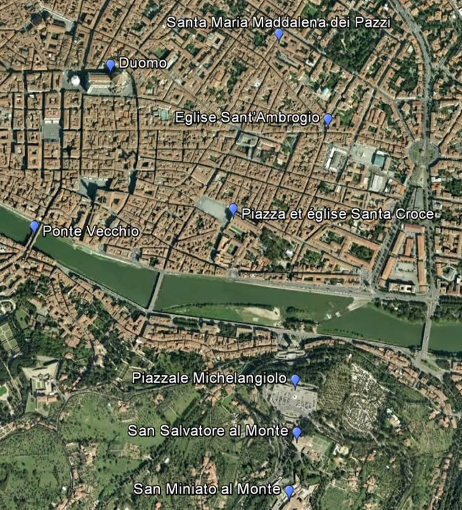 Carte du quartier Santa Croce et des hauteurs de Florence